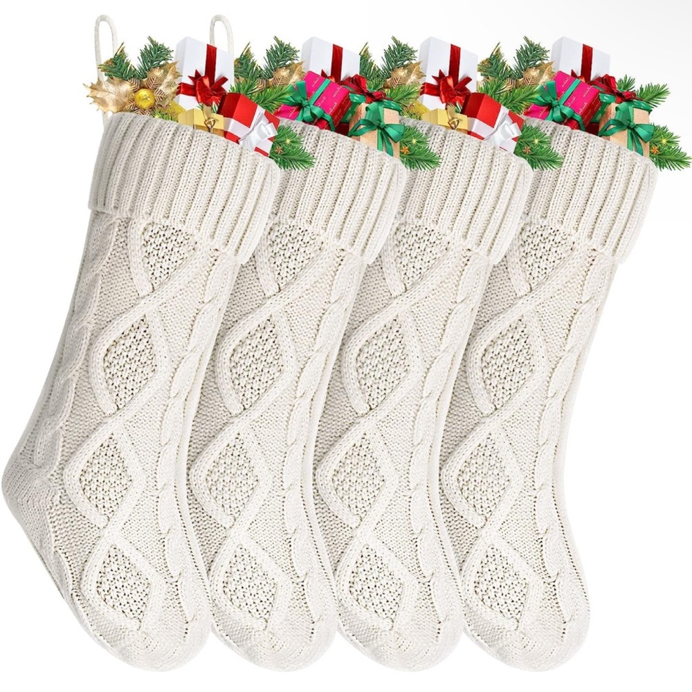 Ivory Cable Knitted Stockings Large 18 Inches 4 Pack
